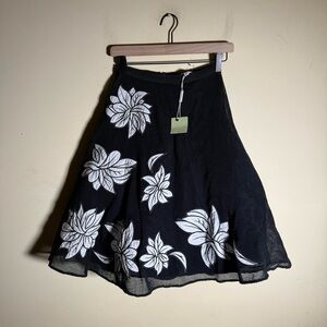 NWT TRACY REESE ANTHRO floral appliqué black whimsigoth full mesh skirt 00P